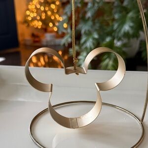 Disney Vintage Gold Metal Mickey Mouse Ears Cookie Cutter Style Ornament - 4”